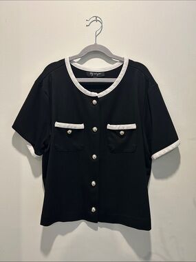 Black Contrast-Trim Short Sleeve Blouse